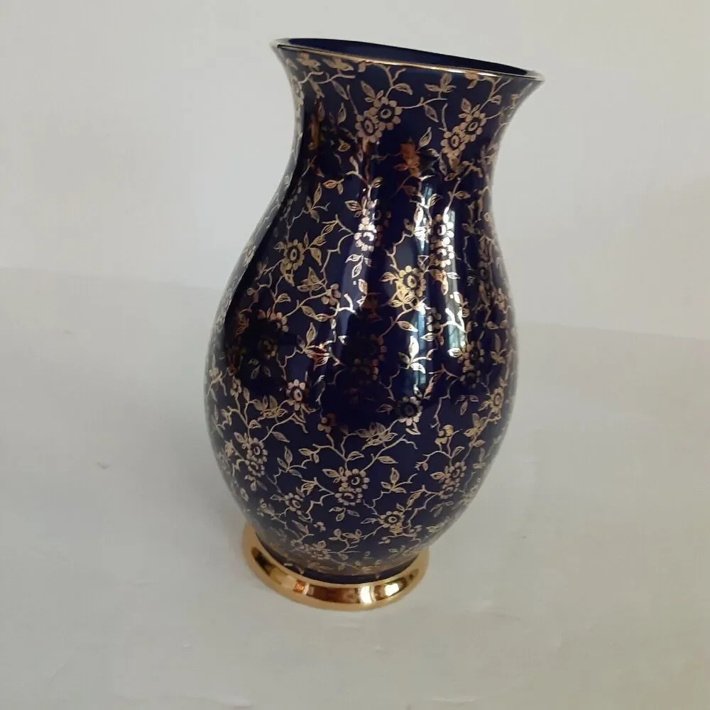 Vintage M & K Bavaria Cobalt & Gold Floral Vase NOTE Versatile Decor